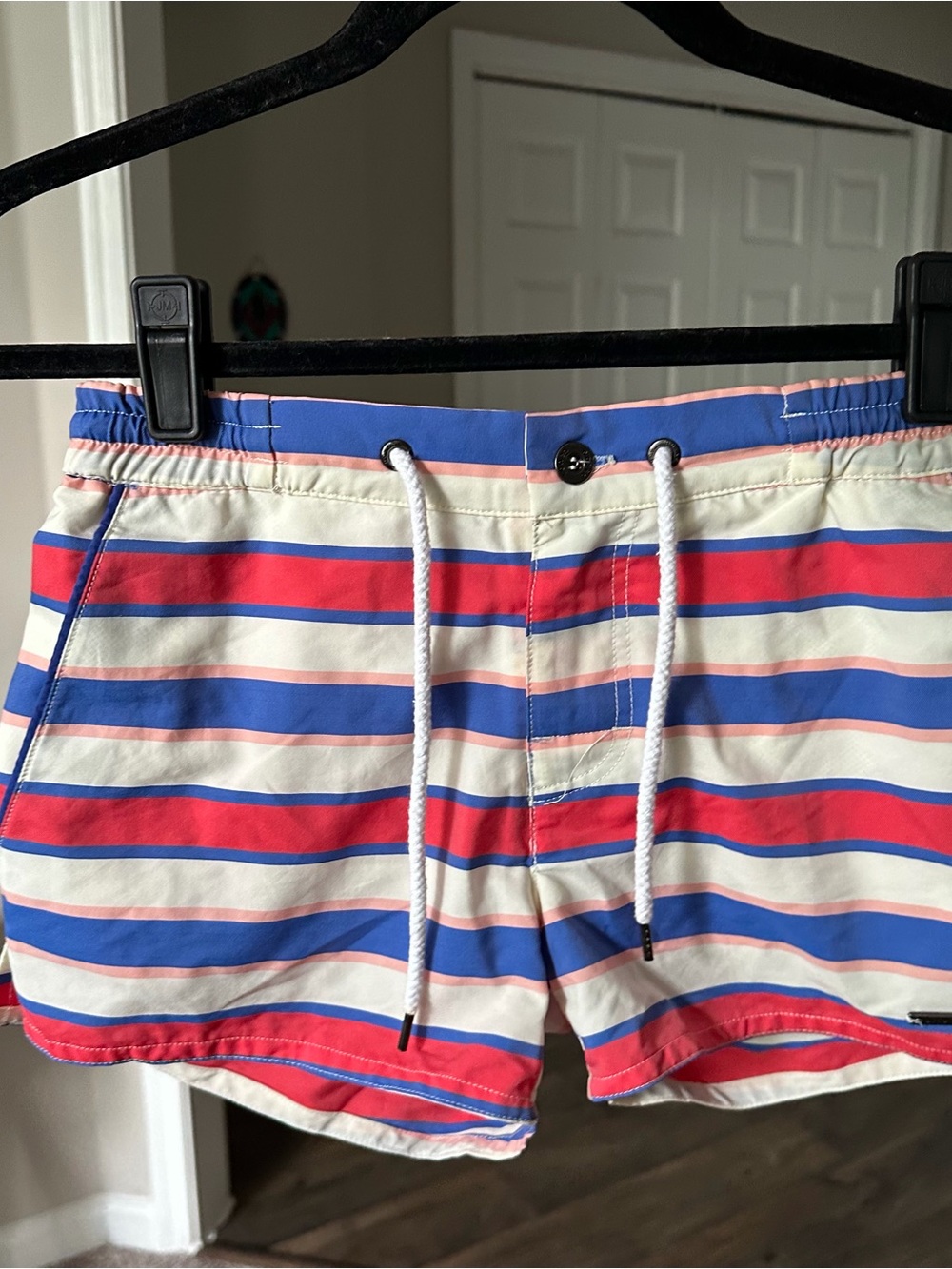 Parke & Ronen Pink, Blue & White Striped Swim Trunks Men’s XS Swimsuit
